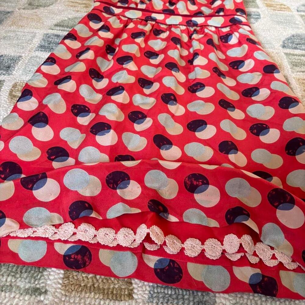 Anthropologie Silk Dress Moulinette Soeurs Polka Dot Tomato Girl Euro Wedding - Picture 4 of 8